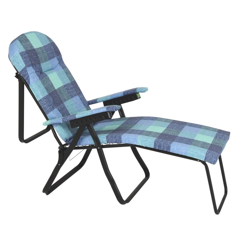 Πολυθρόνα 7 Θέσεων Μαύρου Σκελετού Μπλε Καρό Μαξιλάρι