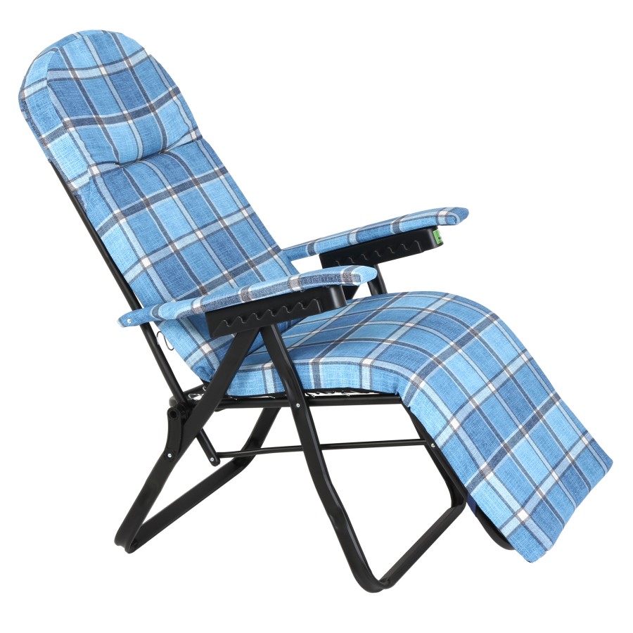 Πολυθρόνα 6 Θέσεων Μαύρου Σκελετού Μπλε Καρό Μαξιλάρι