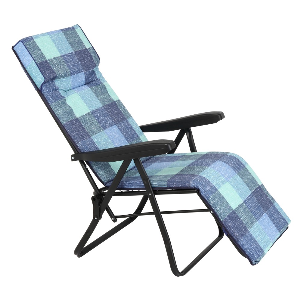 Πολυθρόνα 6 Θέσεων Μαύρου Σκελετού Μπλε Καρό Μαξιλάρι