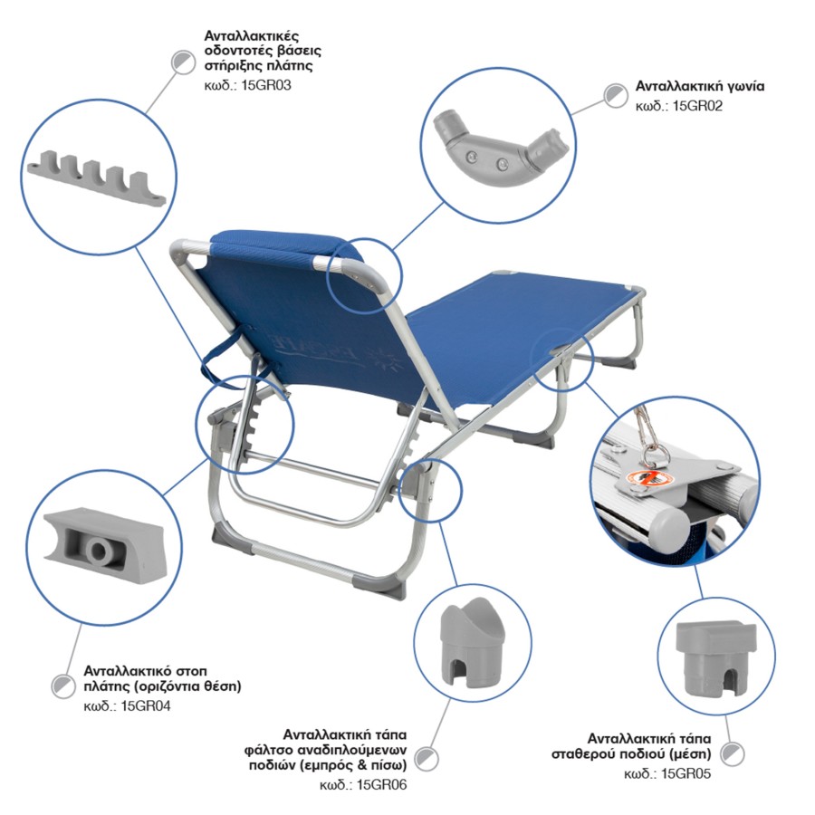Ανταλλακ. Πλαστικό Μπαρών Υποστήριξης για Ξαπλώστρα Escape Γκρι