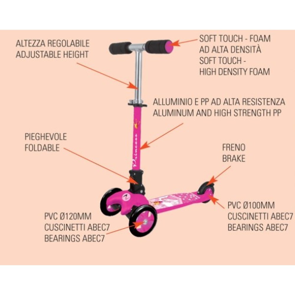ADVENTURE KID PRINCESS fuchsia 3 weels scooter