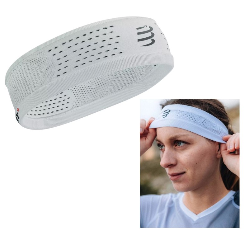 COMPRESSPORT THIN HEADBAND - WHITE BLACK