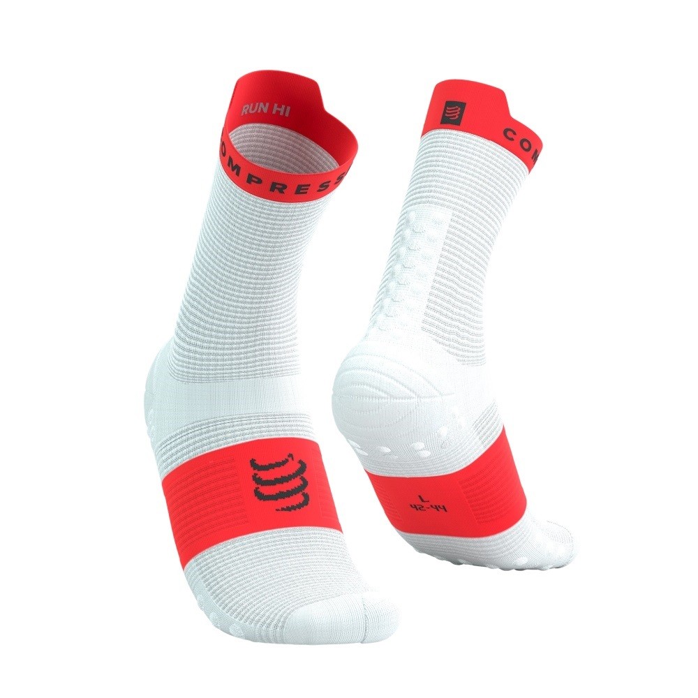 PRO RACING SOCKS V4.0 RUN HIGH - WHITE / FLUO RED T2 / 39-41