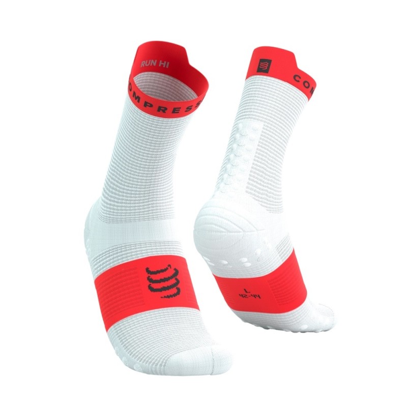 PRO RACING SOCKS V4.0 RUN HIGH - WHITE / FLUO RED T3 / 42-44