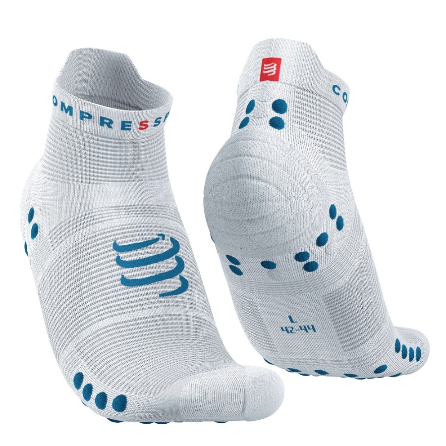 PRO RACING SOCKS V4.0 RUN LOW WHITE FJORD BLUE 45-47