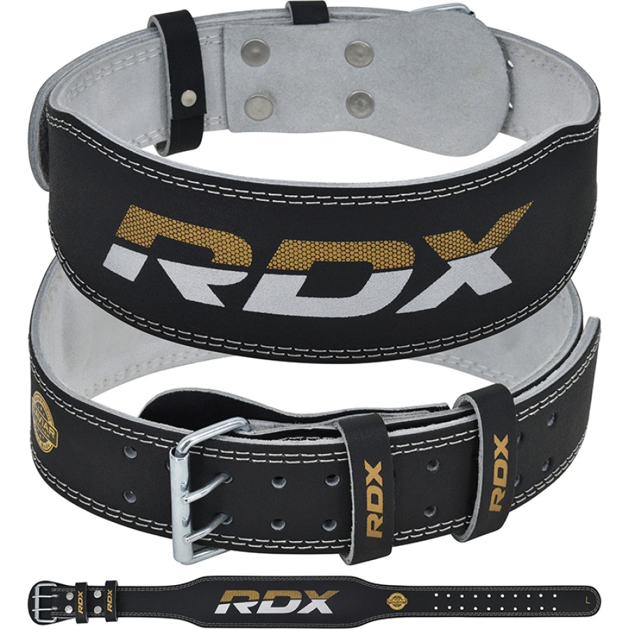 BELT 4" LEATHER BLACK GOLD -L