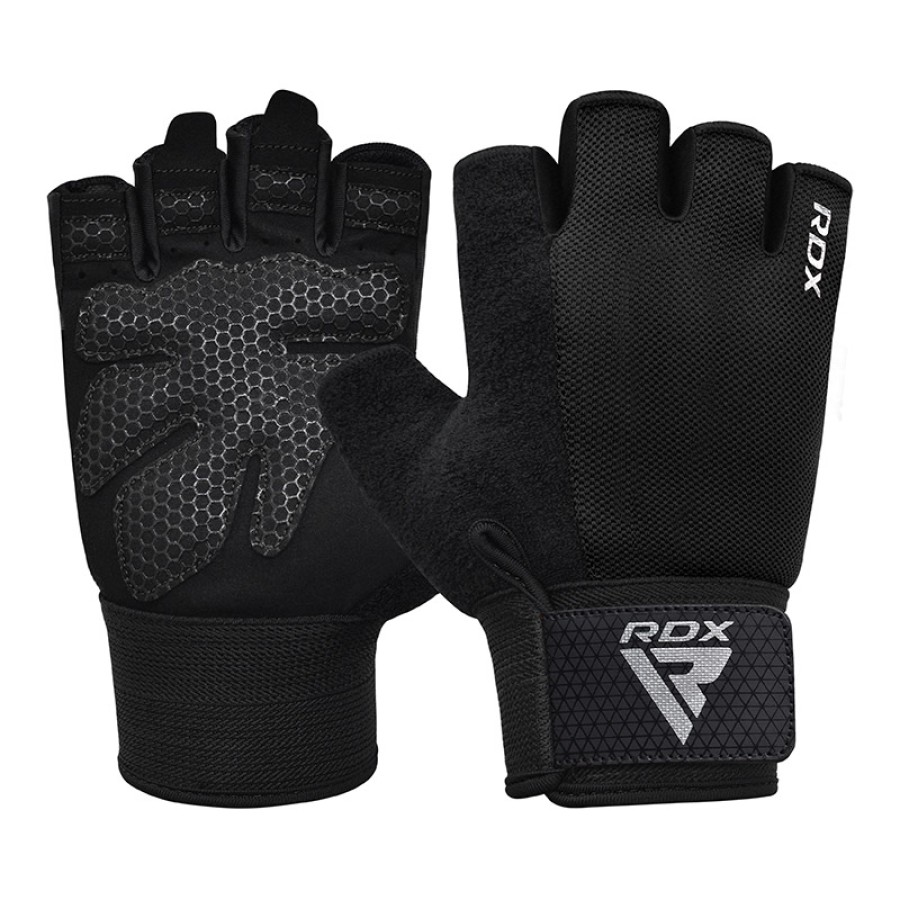 GYM WEIGHT LIFTING GLOVES W1 HALF BLACK-M