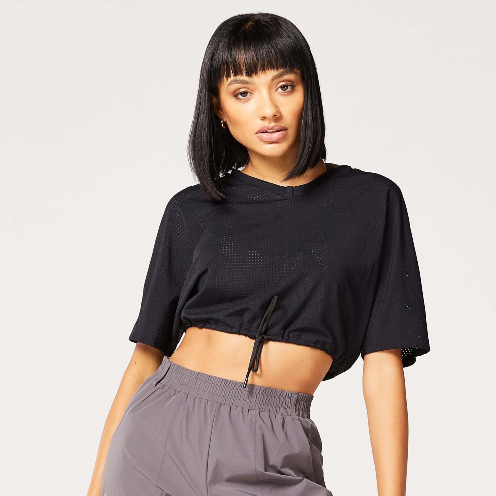 CODE CROPPED DRAWSTRING TEE – BLACK
