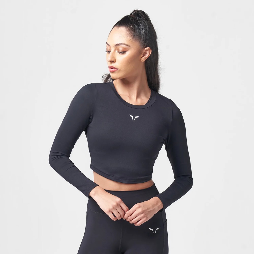 ESSENTIAL LONG SLEEVE CROP TOP – BLACK